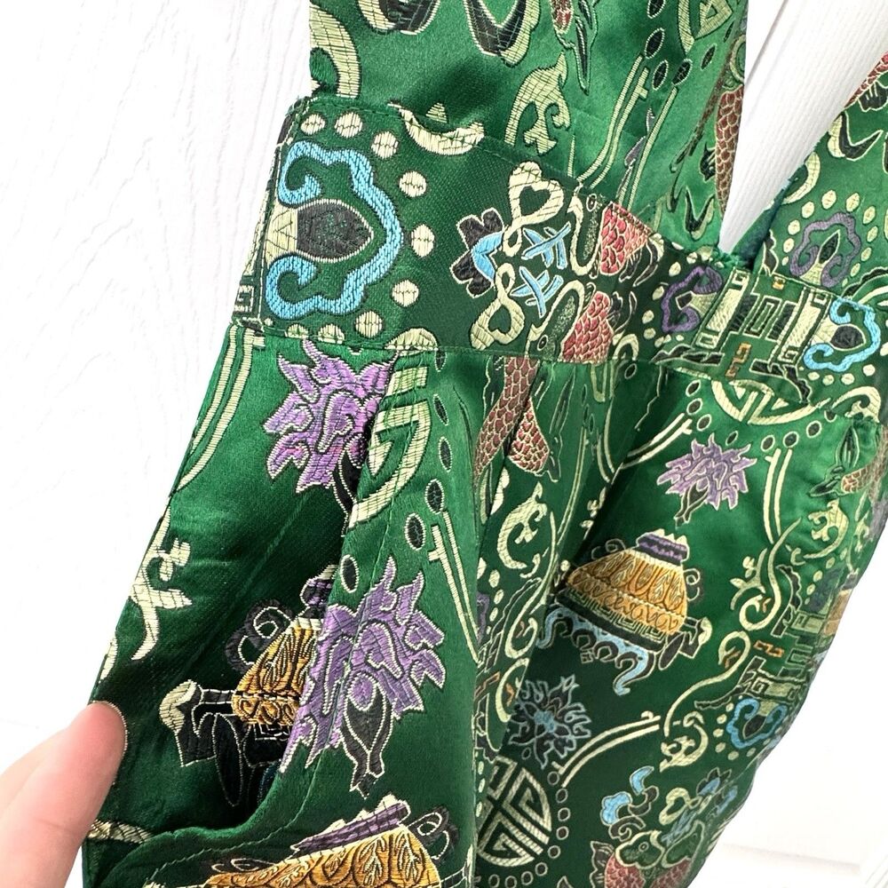 Rare Mad Alma Green Satin Jumpsuit Deep Plunge Neck Boho Resort Festival Large - Picture 5 of 10